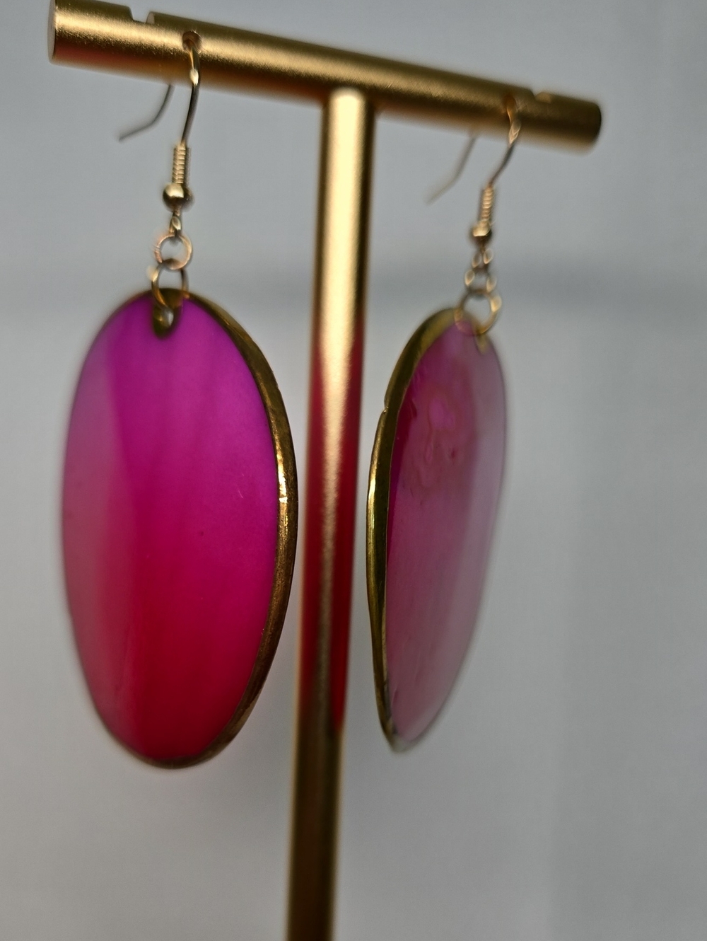 Gold-Trim Pink-Dyed Shell Drop Earrings
